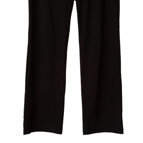 Eileen Fisher Black Pull On Pants MEDIUM Textured Stretch Fabric Wide Band - Picture 2 of 12